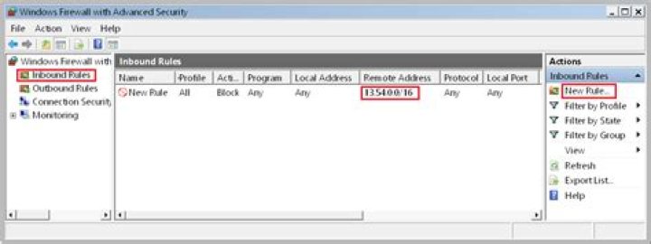 How to block range of incoming IPs in Windows Advanced Firewall