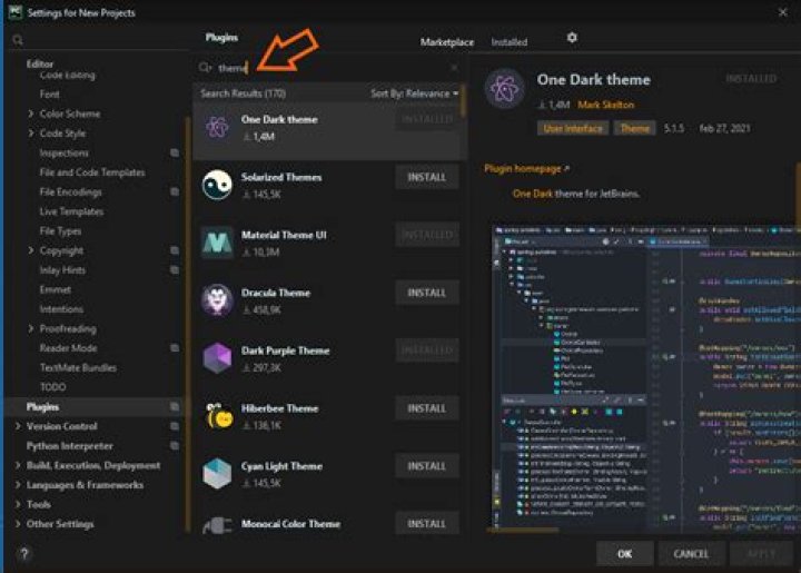 How to change to new themes in PyCharm?