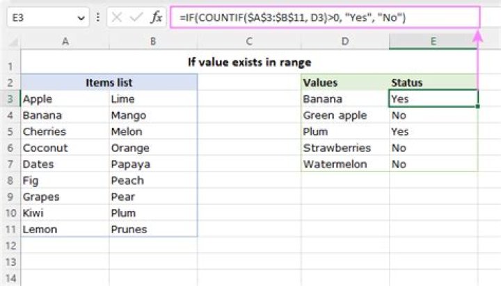 How to check if a certain value exists within a list in excel within only one cell?