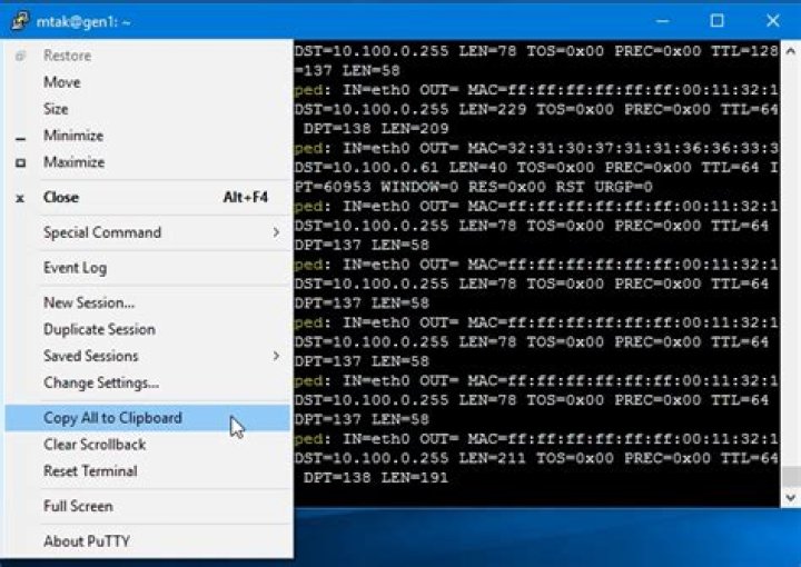 How to copy all text in edited file from PuTTY to clipboard?