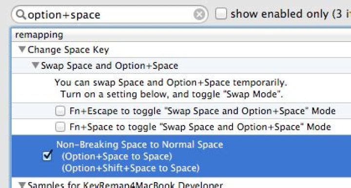 How to disable the Option-Space key combination for non-breaking spaces?