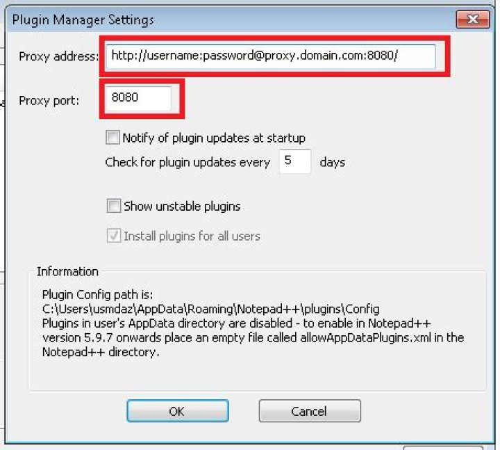 How to make Notepad++ use proxy with username and password?