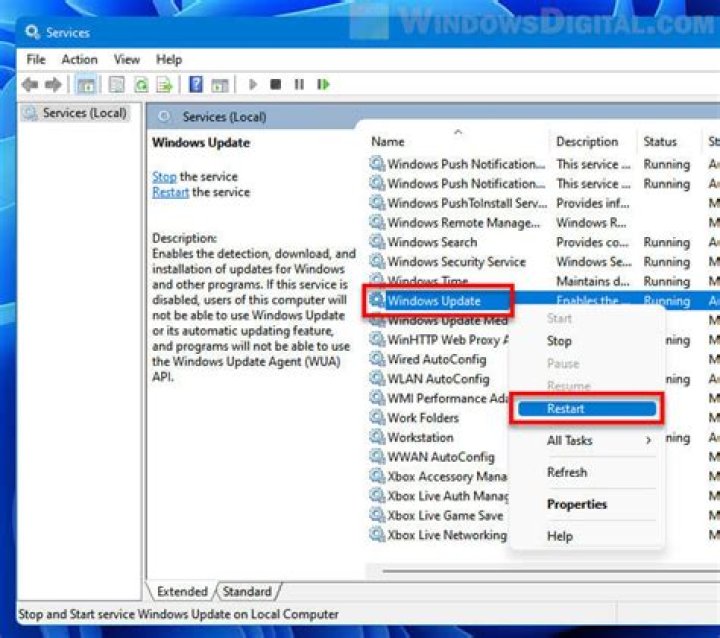 How to Restart Windows Update Service in Windows 7?