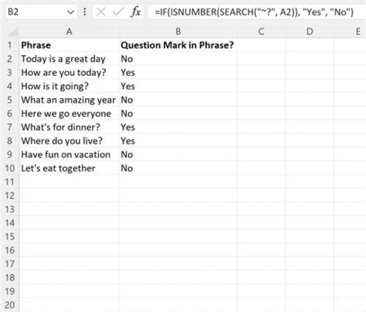 How to search for ? (question mark) in Excel