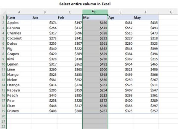 How to select all values in an Excel data table column?