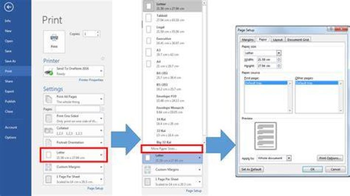 How to select U.S. Letter (8 1/2" by 11") paper size setting in the Word 2016?
