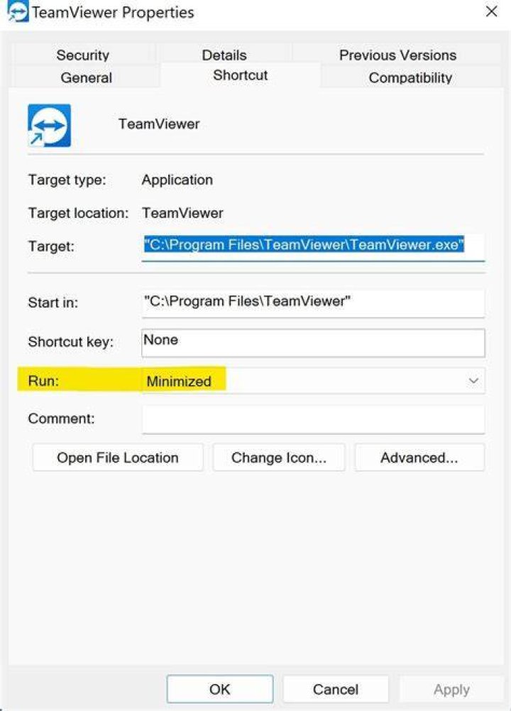 How to start Teamviewer minimised to System Tray, when "Close To Tray Menu" option is not working