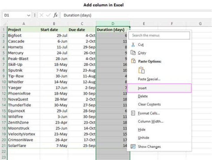 Infinite date column in Excel