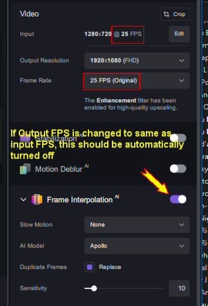 Insert a black frame between each frame and double the output FPS