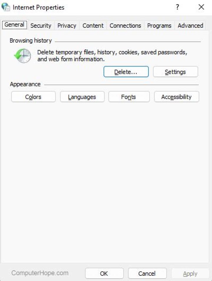 Internet Properties window