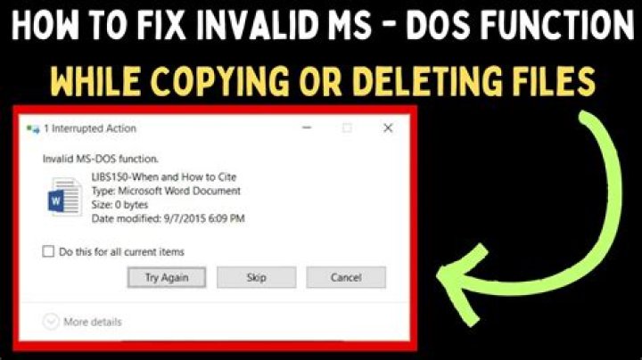 "Invalid MS-DOS function" error message when copying a file