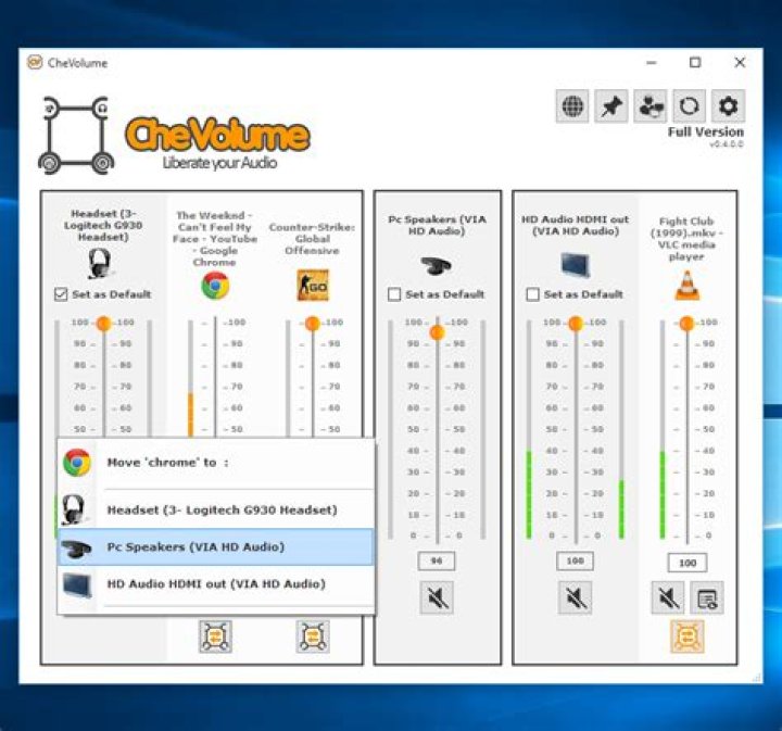 Is it possible to have two sources of audio output to different speakers in Windows 10?