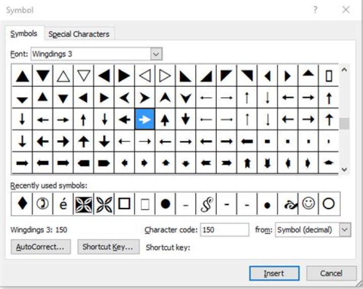 Is there a keyboard shortcut in Word for typing an arrow symbol?