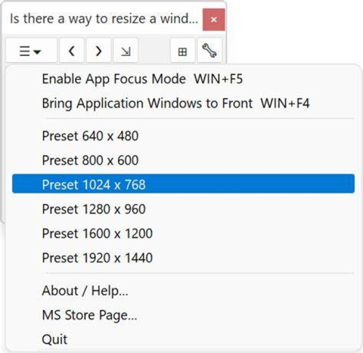 Is there a way to resize a window to specific sizes (eg.800x600, 1024x768..)?