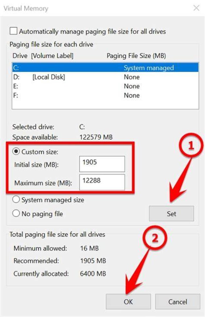 Is there any way to "Reset" or "Clear" windows paging file size which is managed by system?