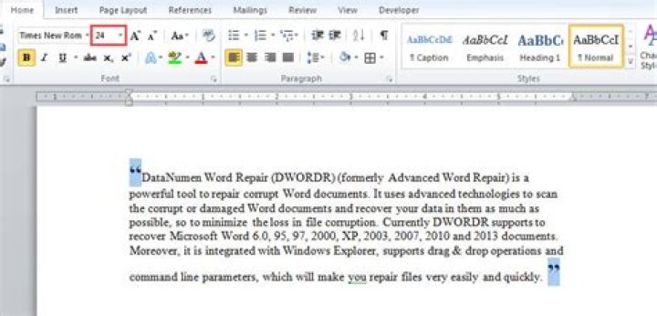 Large quotation marks in Word?