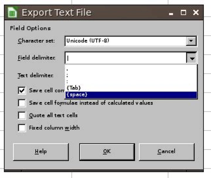 LibreOffice Calc not offering full CSV export options