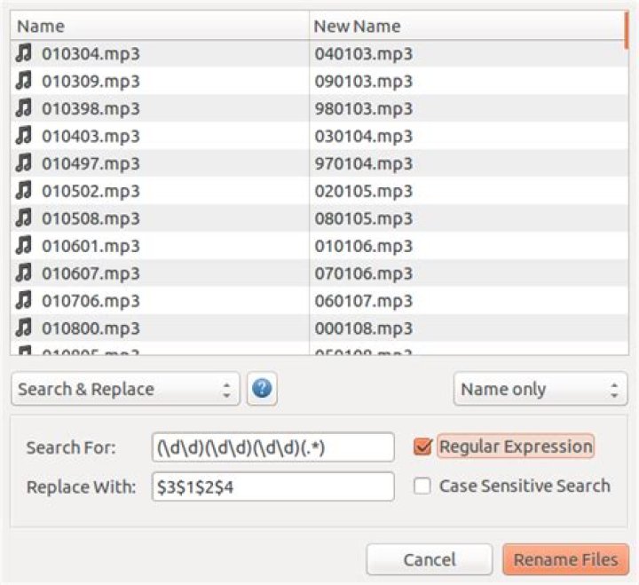 Linux GUI Regular Expression File Renamer (with substitution)