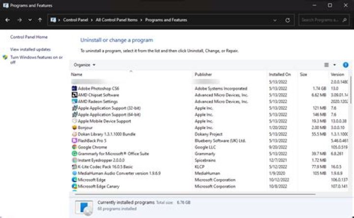 List all installed software on PC