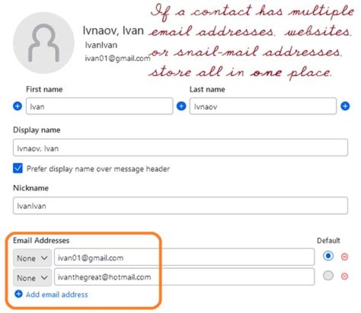 Mozilla Thunderbird - Multiple Addresses for 1 Individual