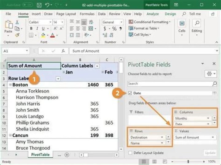 MS Excel - How can I create a pivot table for 3 dimensional data with no numerical values employing OR logic