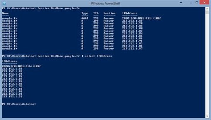 Nslookup command line with A record IP as sole output