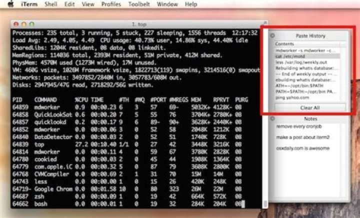 Output of history command in iTerm