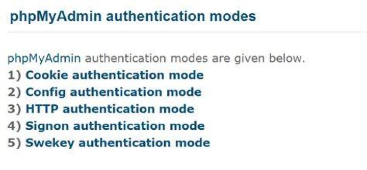 phpMyAdmin - Authentication type and info