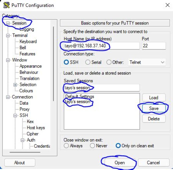 Putty Login Settings