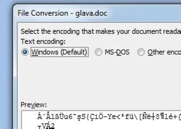 Recovering a word file (Select the encoding that makes your document readable)