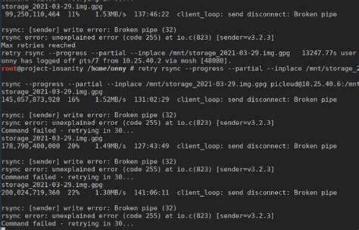 rsync + failed on error with Bad file descriptor