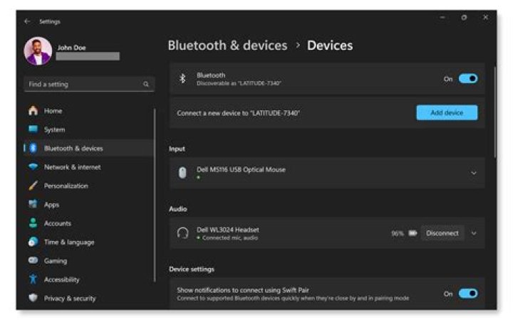 Screenshot Example -> Settings: Bluetooth and other devices