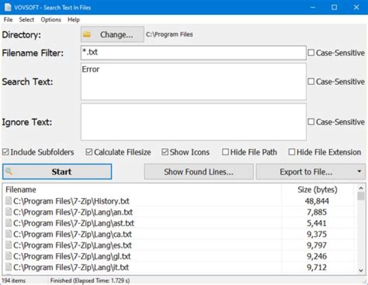Search text in .txt files Windows 7
