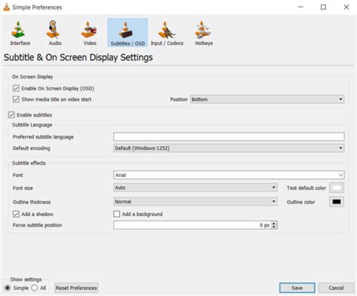 Shortcut key to toggle "Enable On Screen Display (OSD)" in VLC