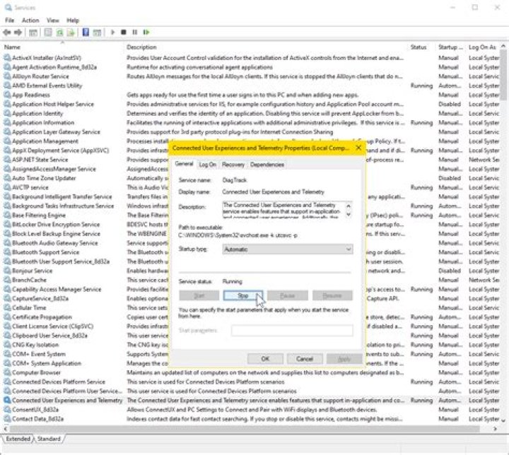 Stop and disable the DiagTrack service. Stop and disable the DiagTrack service.