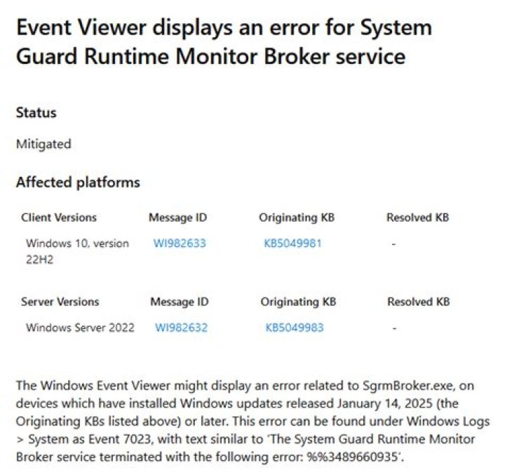 System Guard Runtime Monitor Broker Service Issues