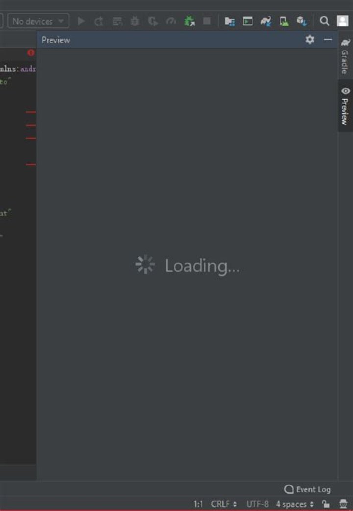 The preview in Android Studio is stuck on "Loading..." and doesn't ever load