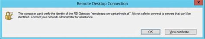 This computer can't verify the identity of the RD Gateway
