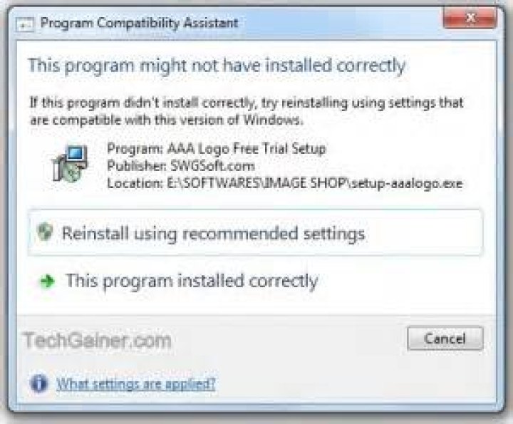 “This program might not have installed correctly” in Windows 7