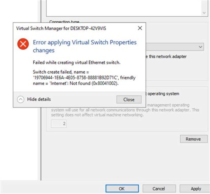 Unable to bind hyper-v virtual switch to ethernet adapter
