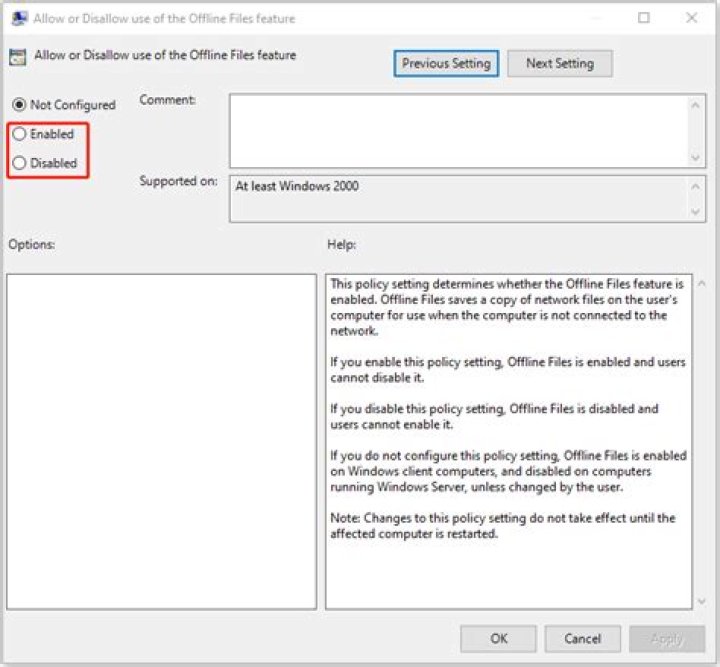 Unable to completely disable Offline Files feature for Windows 7 in GPO