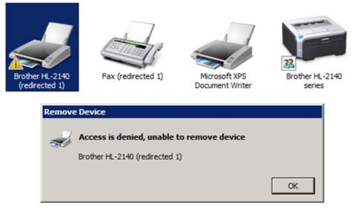 Unable to remove redirected printer