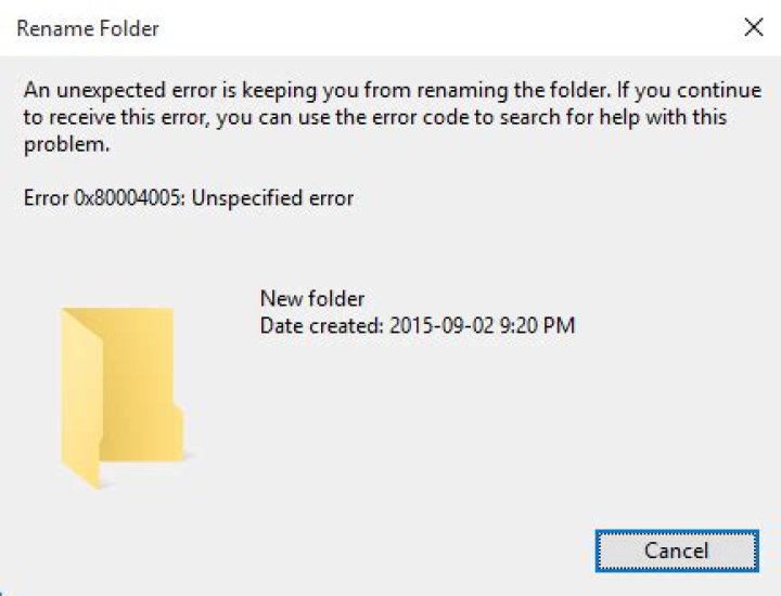 "Unspecified Error" when renaming folders in Windows 10 [closed]
