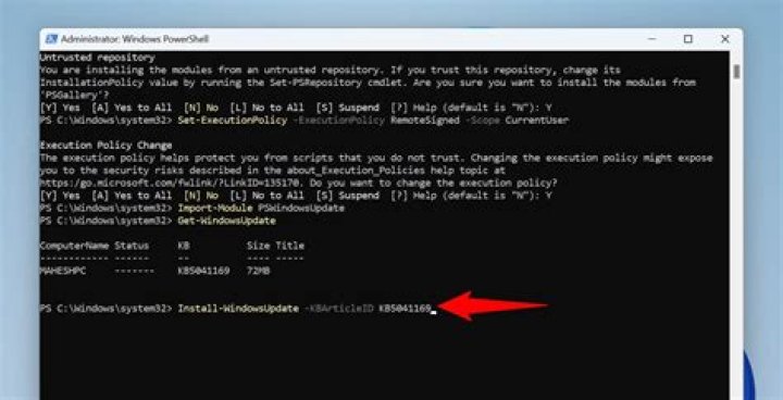 Update Powershell through command line
