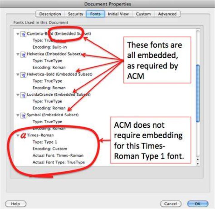 View list of embedded fonts in PDF file with Preview