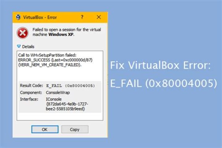 VirtualBox fails to load VM with code E_FAIL (0x80004005)