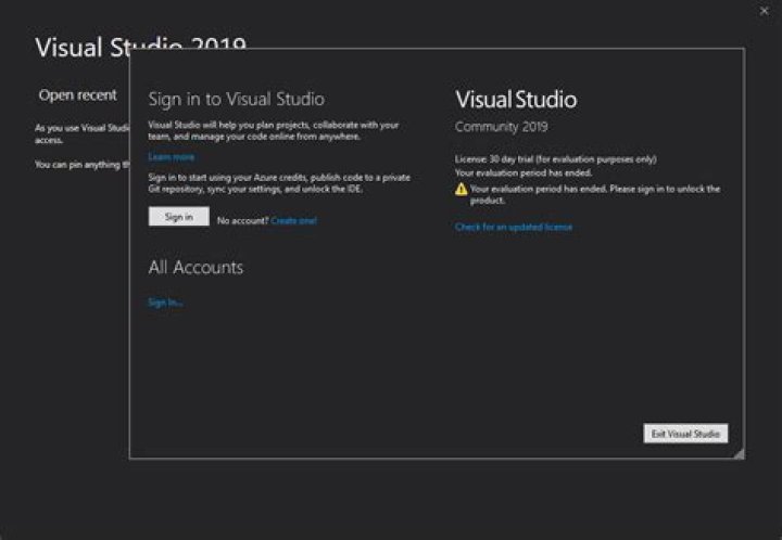 Visual Studio 2019 Community says my 30 day evaluation period ended