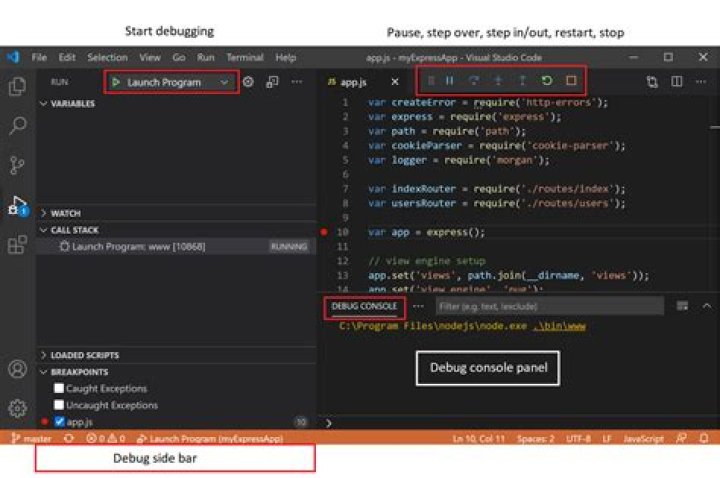 VSCode - Break on "Uncaught exceptions" checkbox hidden