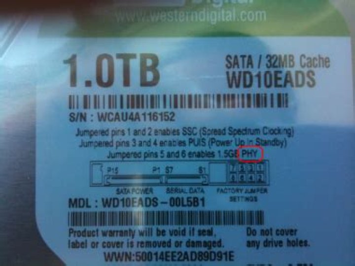 What's the jumper "enable 1.5GB PHY" on a Western Digital hard disk?
