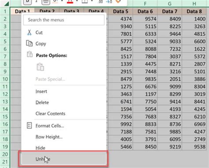 What's the keyboard shortcut to unhide a column in Excel 2010?